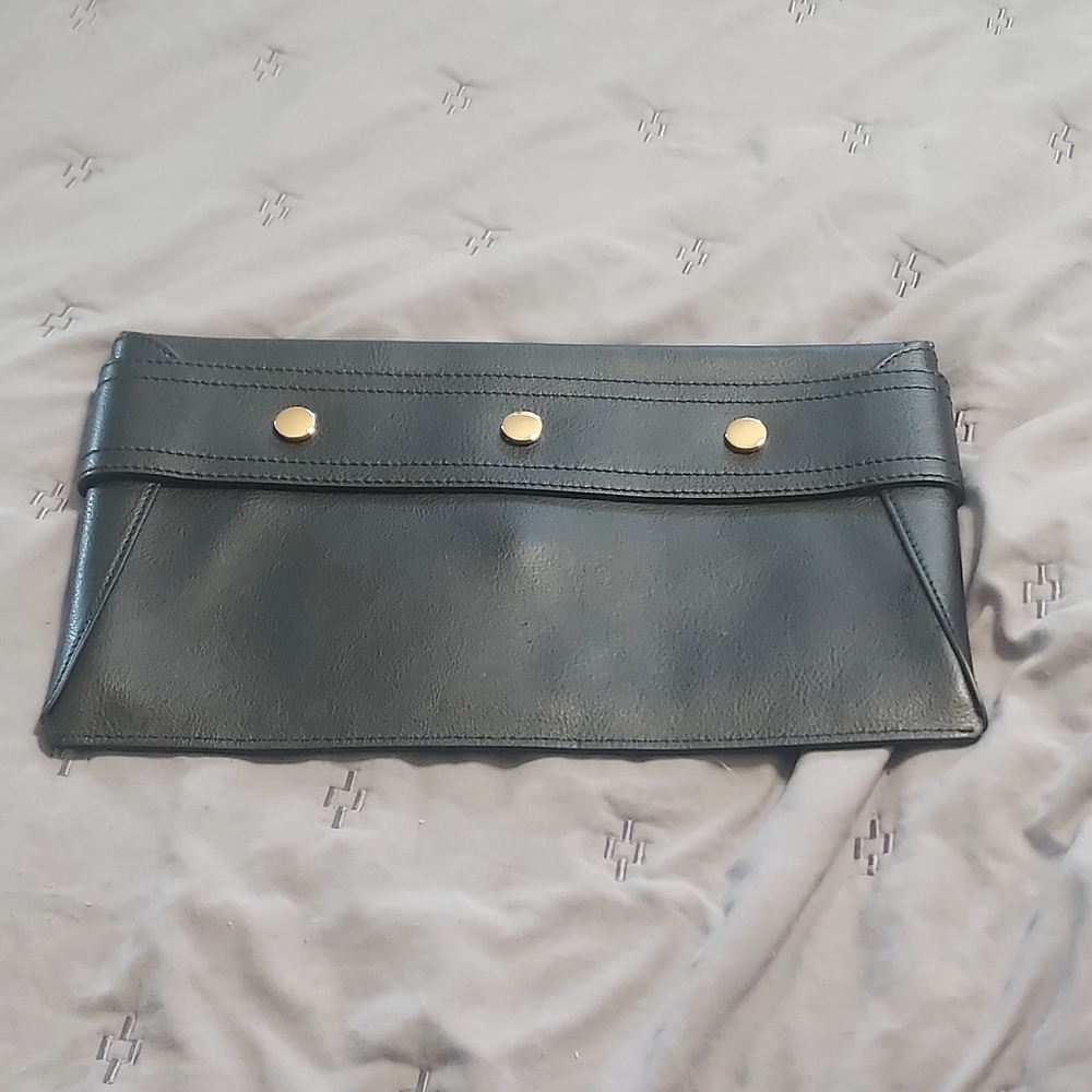 Iris & Ink Leather Black Envelope clutch bag  Italy Quite Luxury
